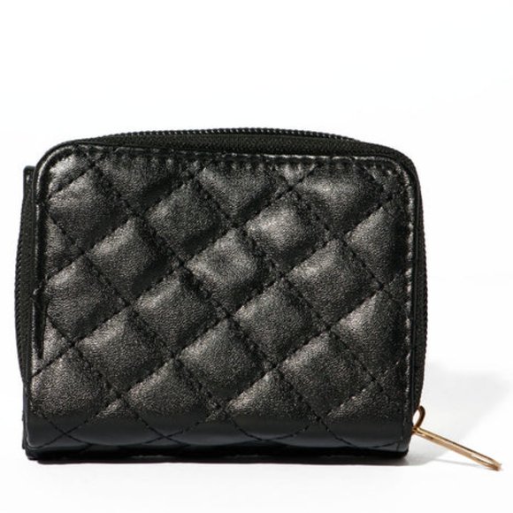 Womens Quilted PU Leather Black Wallet - Picture 2 of 4